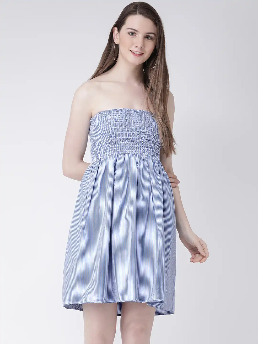 flare tube dress Striped Denim Tube Fit and Flare Mini Dress from Blue B exclusive at main image 1