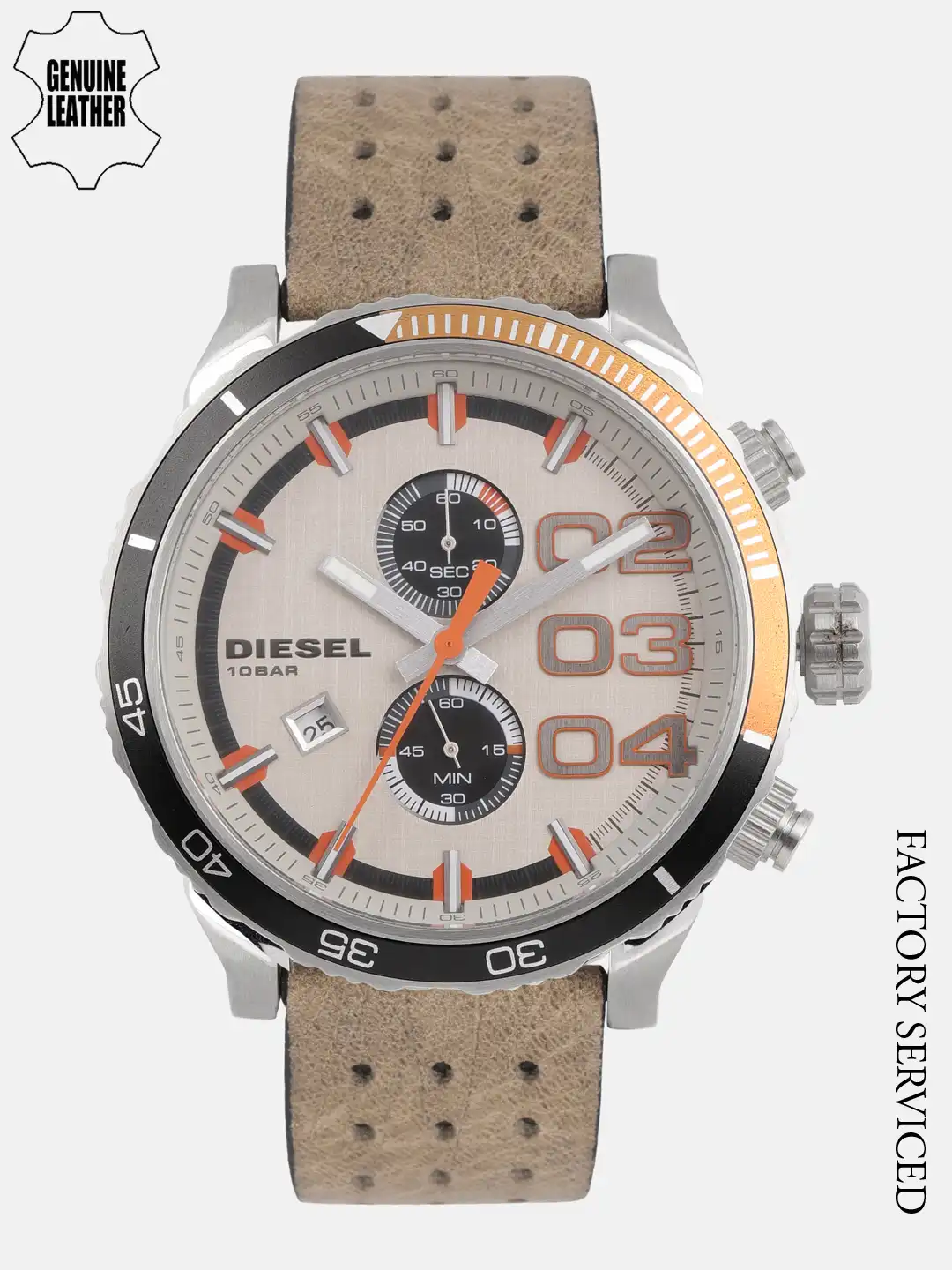 Buy DIESEL Men Cream-Coloured Genuine Leather Analogue Watch