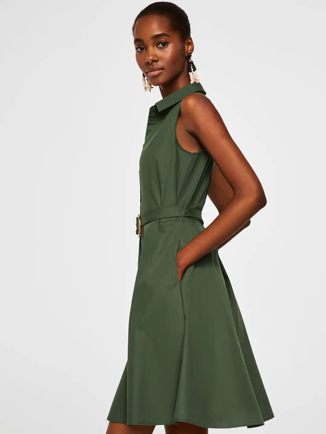 mango green shirt dress MANGO Pleated Satin Shirt Dress