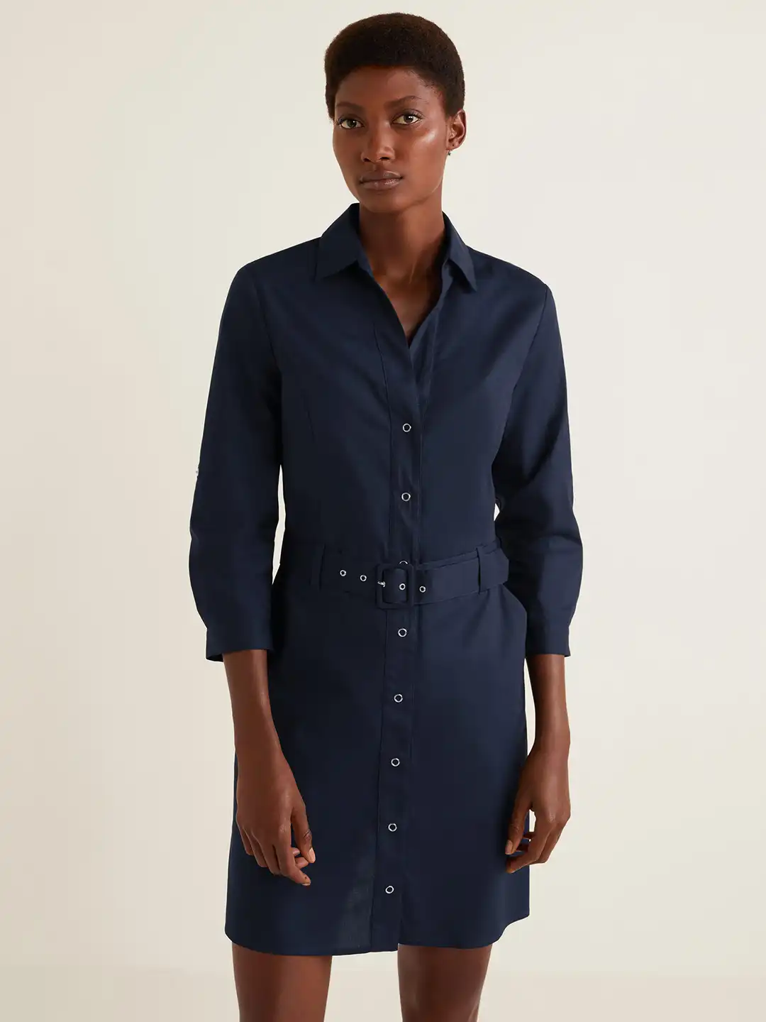 mango shirt dress navy Knot detail shirt dress