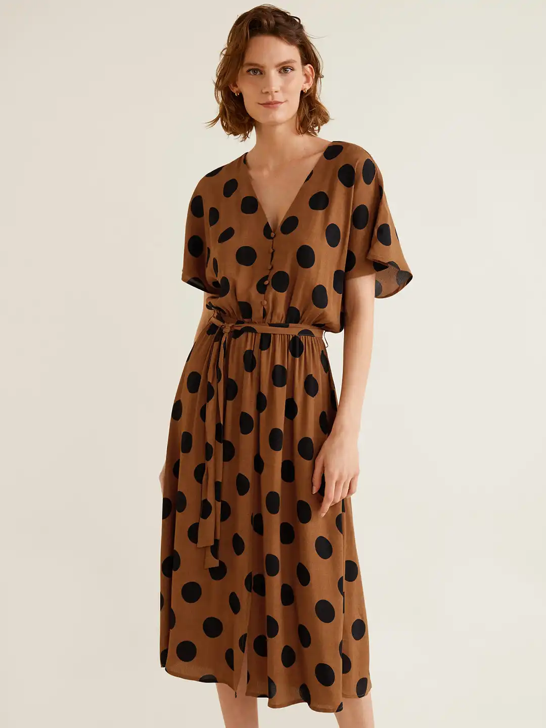 brown polka dot dress mango Mango Rhinestone Polka-Dot Halter Dress in Brown