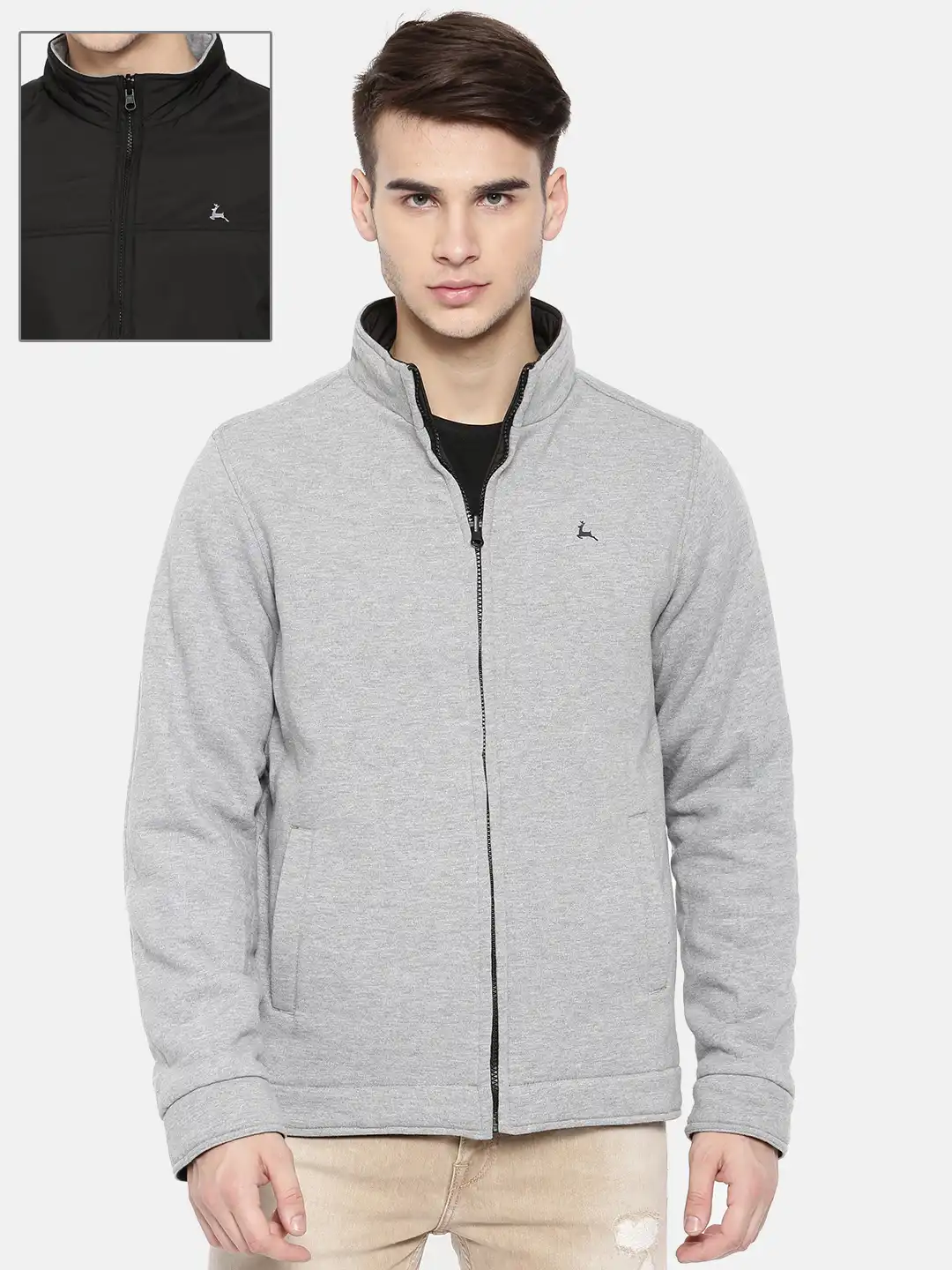 Buy Parx Men Black Solid Reversible Padded Jacket - Jackets for