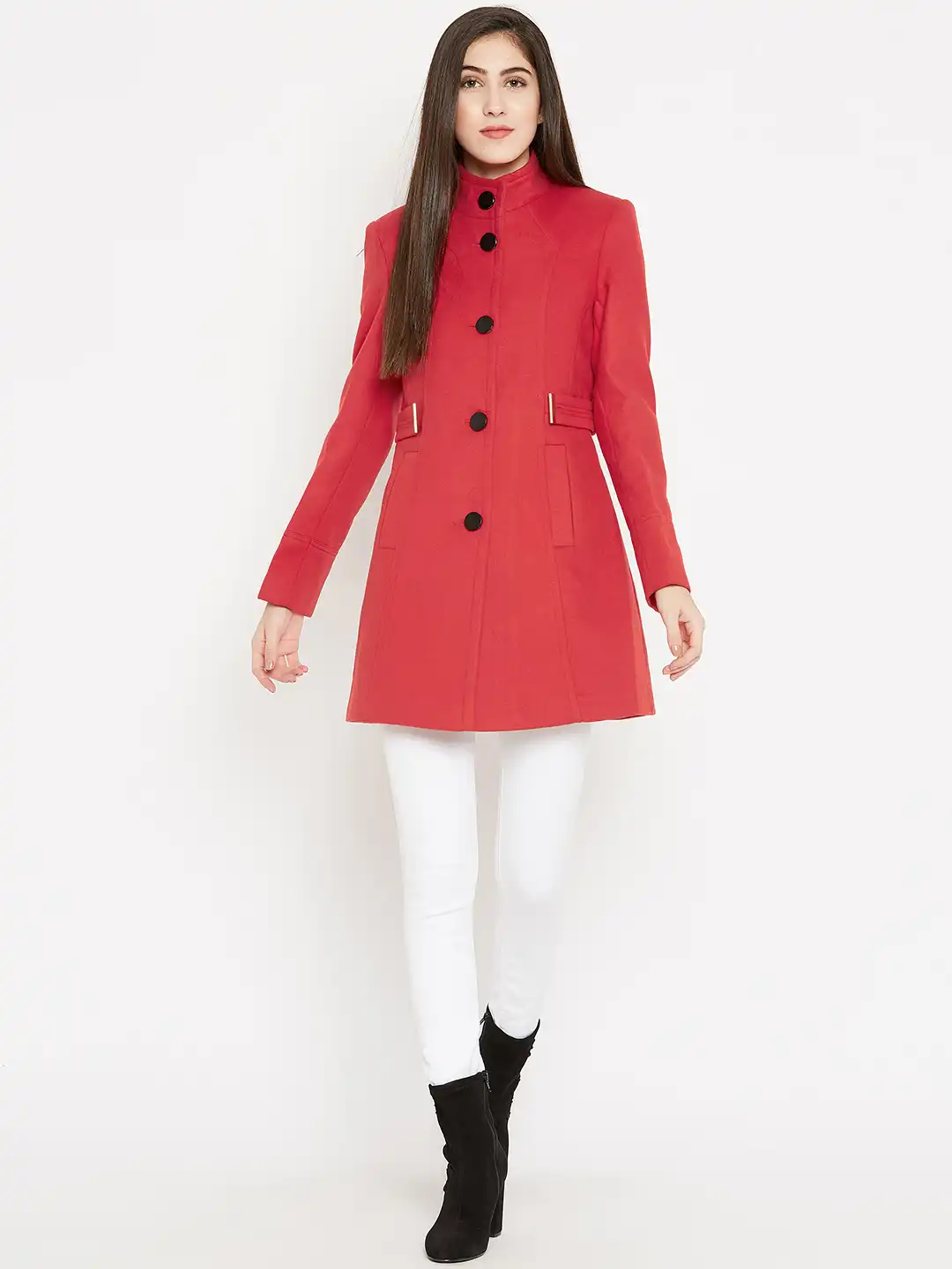 Buy Madame Red Solid Overcoat - Coats for Women 7272752 | Myntra