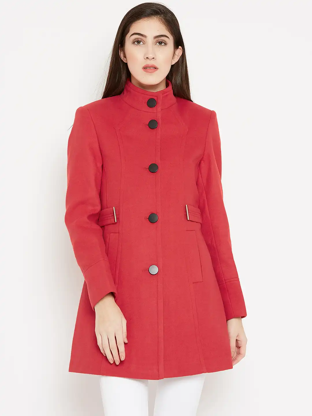Buy Madame Red Solid Overcoat - Coats for Women 7272752 | Myntra