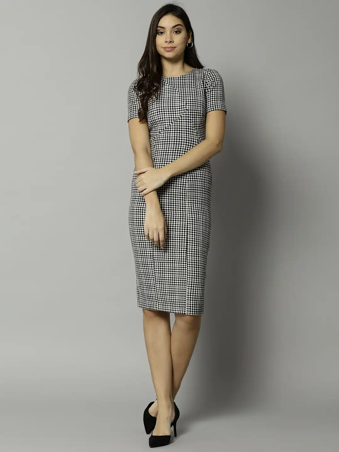 Buy Marks & Spencer Women Black & White Checked Formal Sheath Dress -  Dresses for Women 7323877 | Myntra