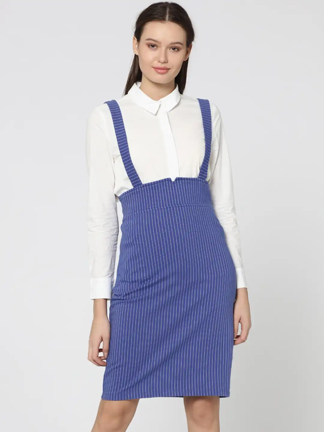 blue and white pinafore dress Anavini Girls Blue / White Dots Smocked Farm Dress - Ruffle Pinafore main image 0