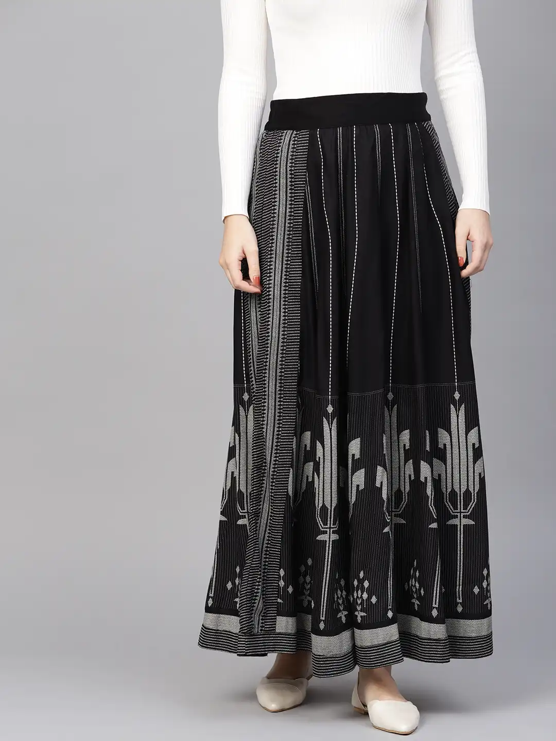 Buy W Black & White Printed Maxi Flared Skirt - Skirts for Women