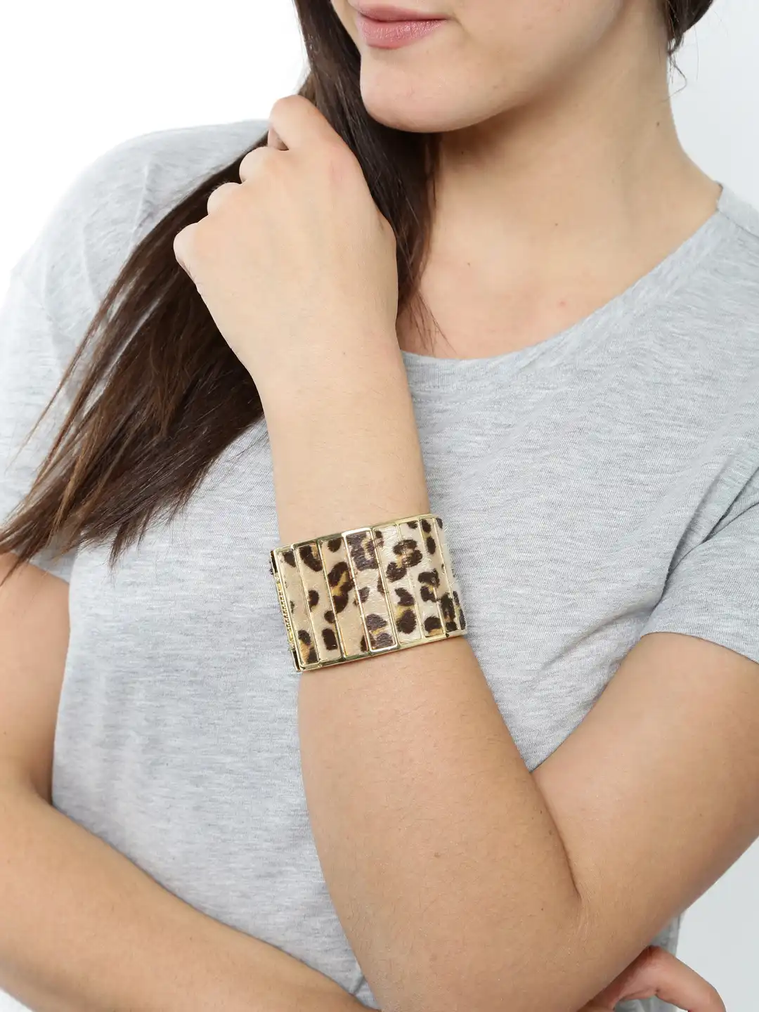 Buy DressBerry Gold-Toned Animal Print Cuff Bracelet - Bracelet