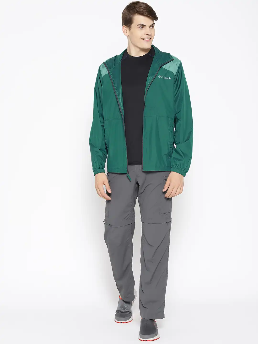 Buy Columbia Men Green Solid Flashback Windbreaker Hooded Rain
