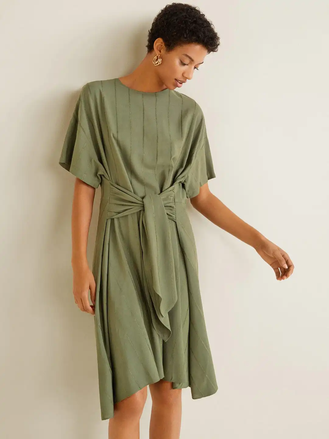 mango green stripe dress MANGO Striped Ribbed Dress