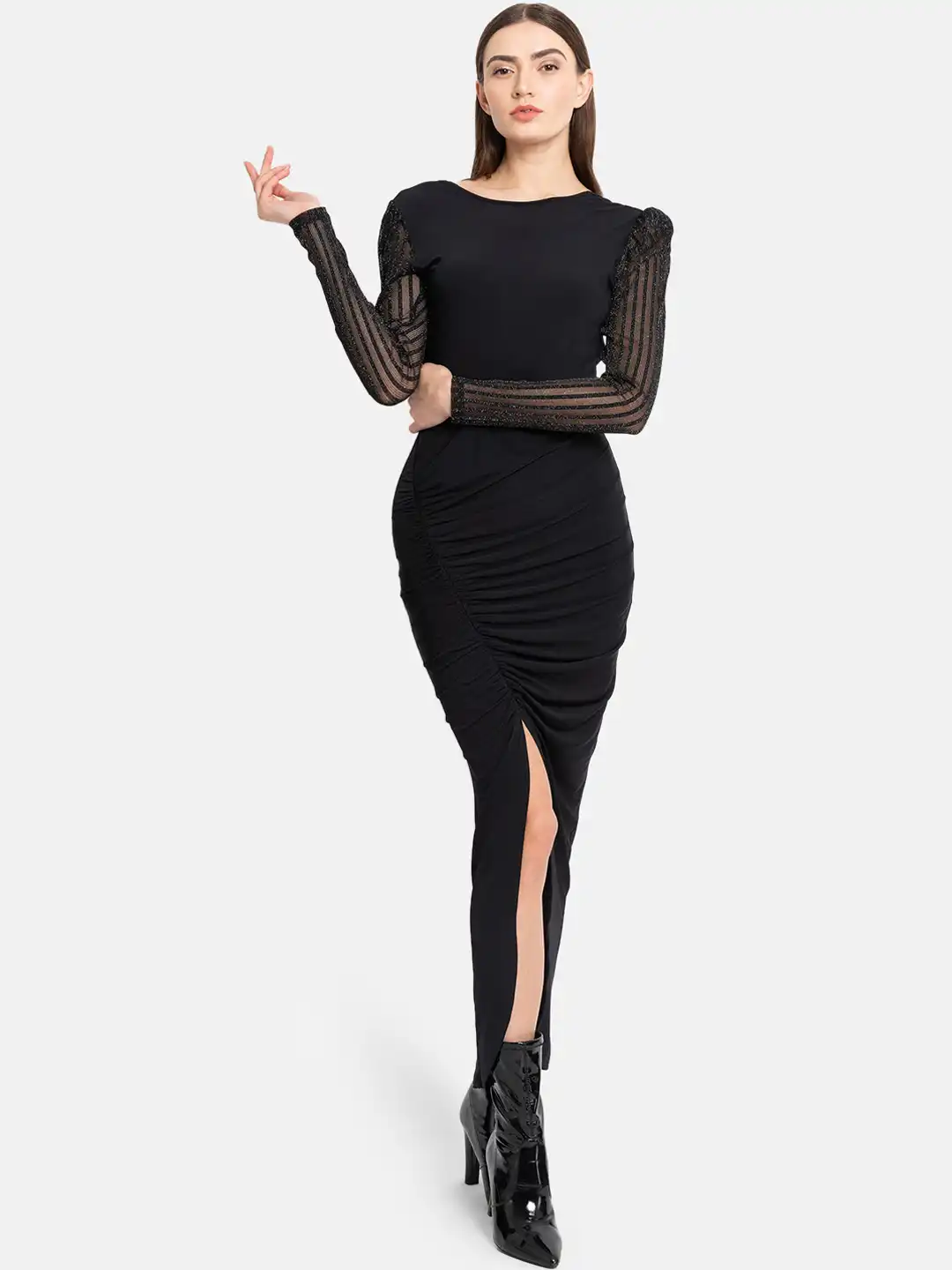 long sleeve maxi midi dress Louanne Slinky Long Sleeve Maxi Dress - Burgundy