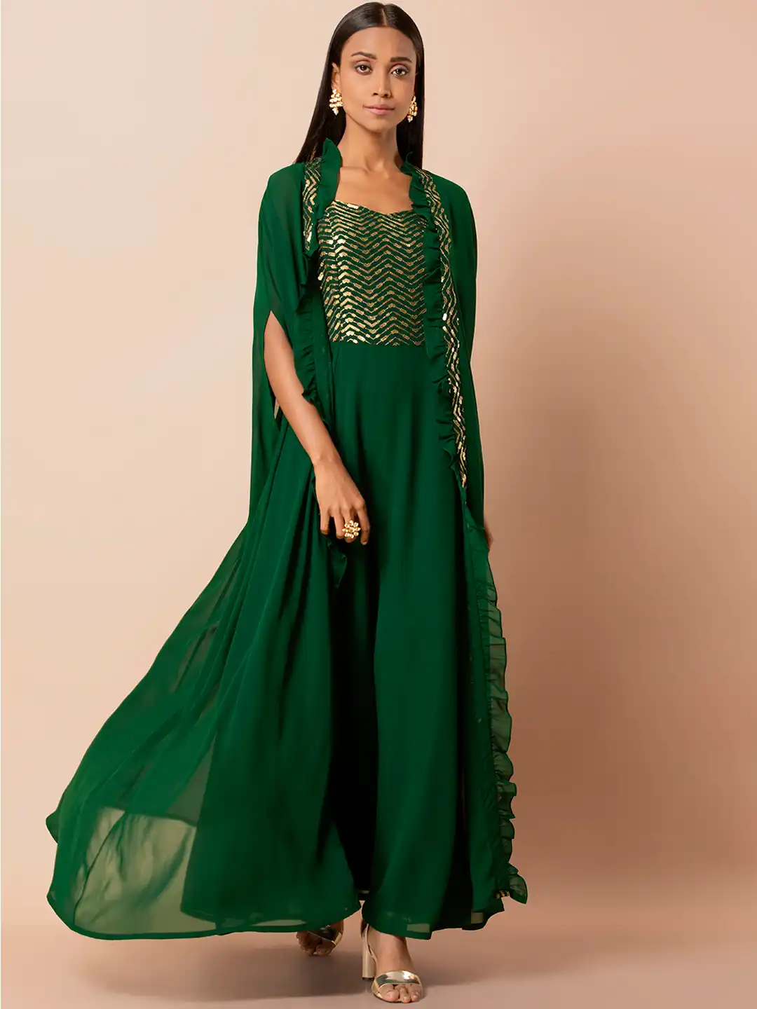 indya green dress Sloane Puff Sleeve Tiered Cotton Floral V-Neck Maxi Dress - Green |  Occasion Dress in Sizes XXS–6X main image 1