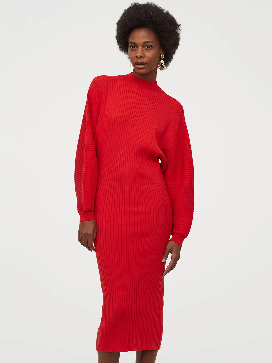 h&m red sweater dress Ladies - Red Rib-Knit Off-the-Shoulder Dress - Size: XS