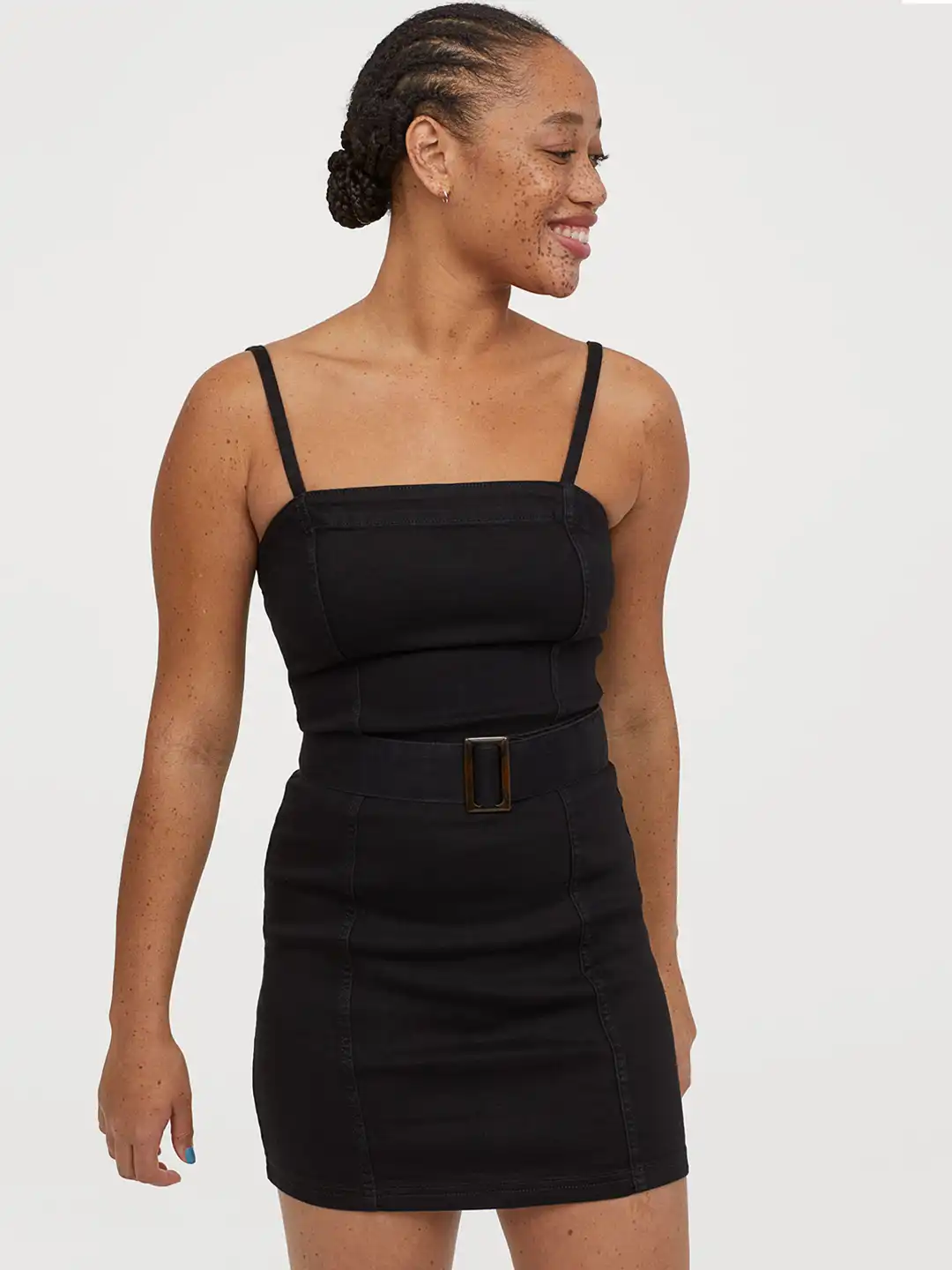 h&m black denim dress Star Sequin Tee Dress  Black & Gold Mini