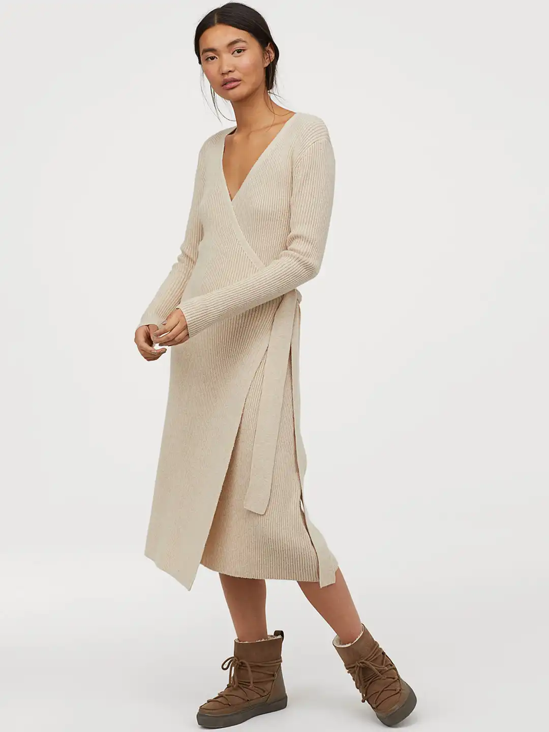 beige long bodycon dress Jane Long Sleeve Bodycon Midi Dress for Women, Nude, Polyester and Elastane, Soft Breathable Fabrics main image 0
