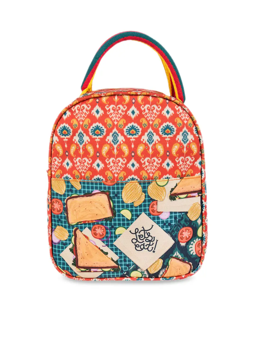 Buy Chumbak Orange & Teal Blue Printed Handheld Lunch Bag