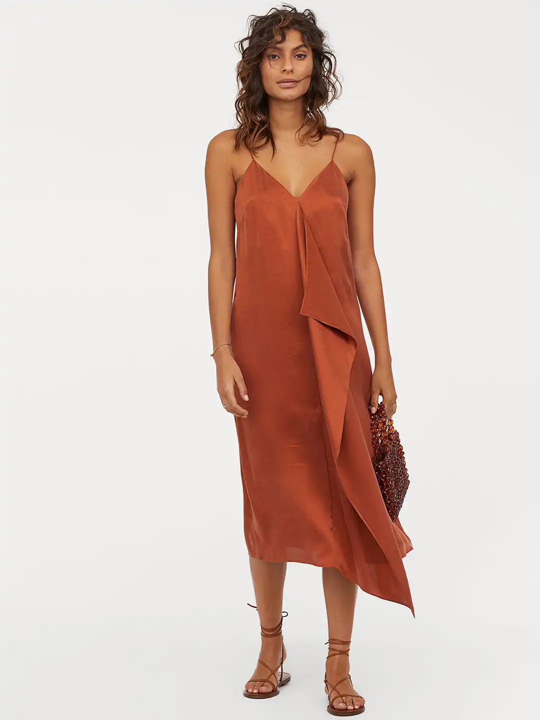 h&m orange silk dress H&M + Satin Dress