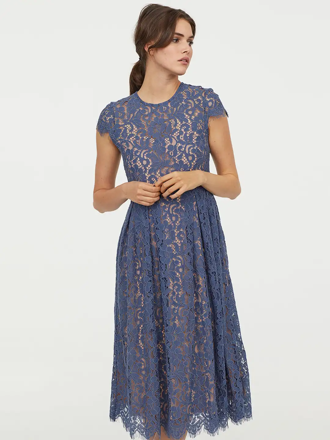 Buy H&M Women Self-Design Blue Calf-length Lace Dress - Dresses for Women 10513982 | Myntra Buy H&M Women Self-Design Blue Calf-length Lace Dress - Dresses for Women 10513982 | Myntra