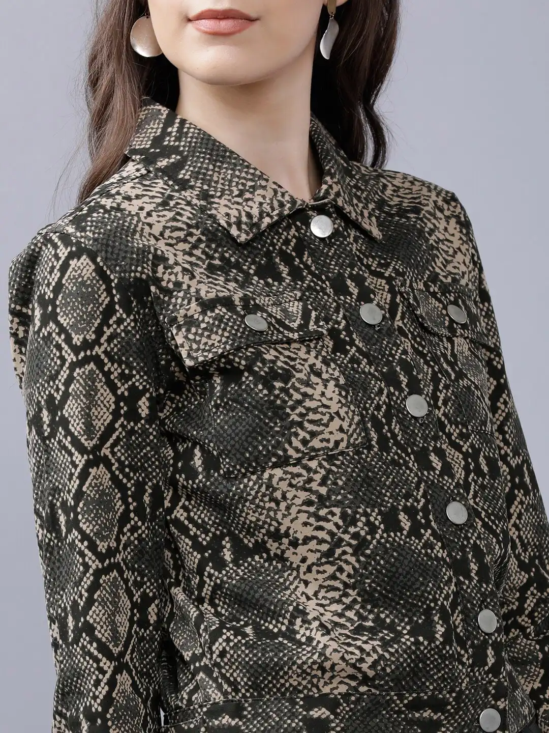 Buy Tokyo Talkies Women Olive Green Snake Skin Printed Bomber