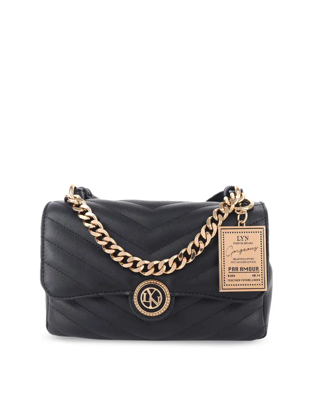 Buy LYN Black & Gold-Toned Solid Sling Bag - Handbags for Women
