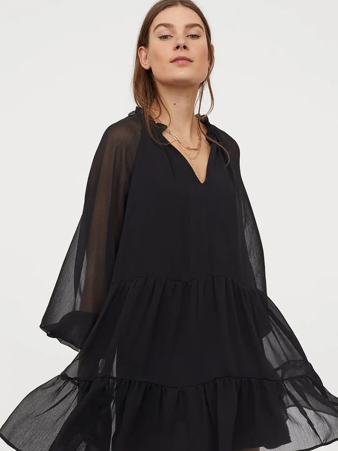 black chiffon dress h&m Ladies - Black/Dotted Asymmetric Chiffon Dress - Size: L