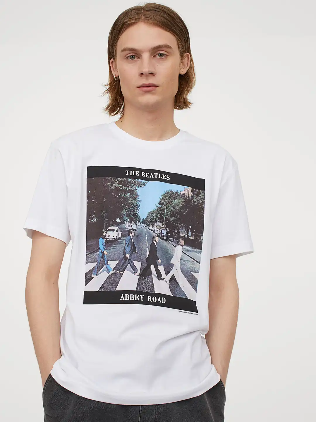 Buy HM Men White Beatles Printed Pure Cotton T-shirt - Tshirts for
