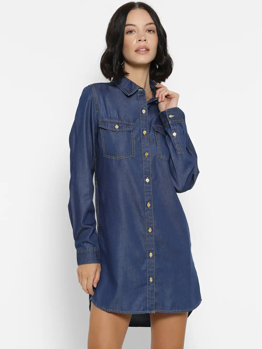 denim shirt dress forever 21 Denim Button-Front Midi Dress