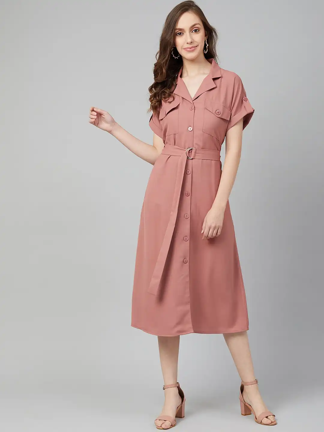 coloured shirt dress Shirt Dress with Ruffle Hem