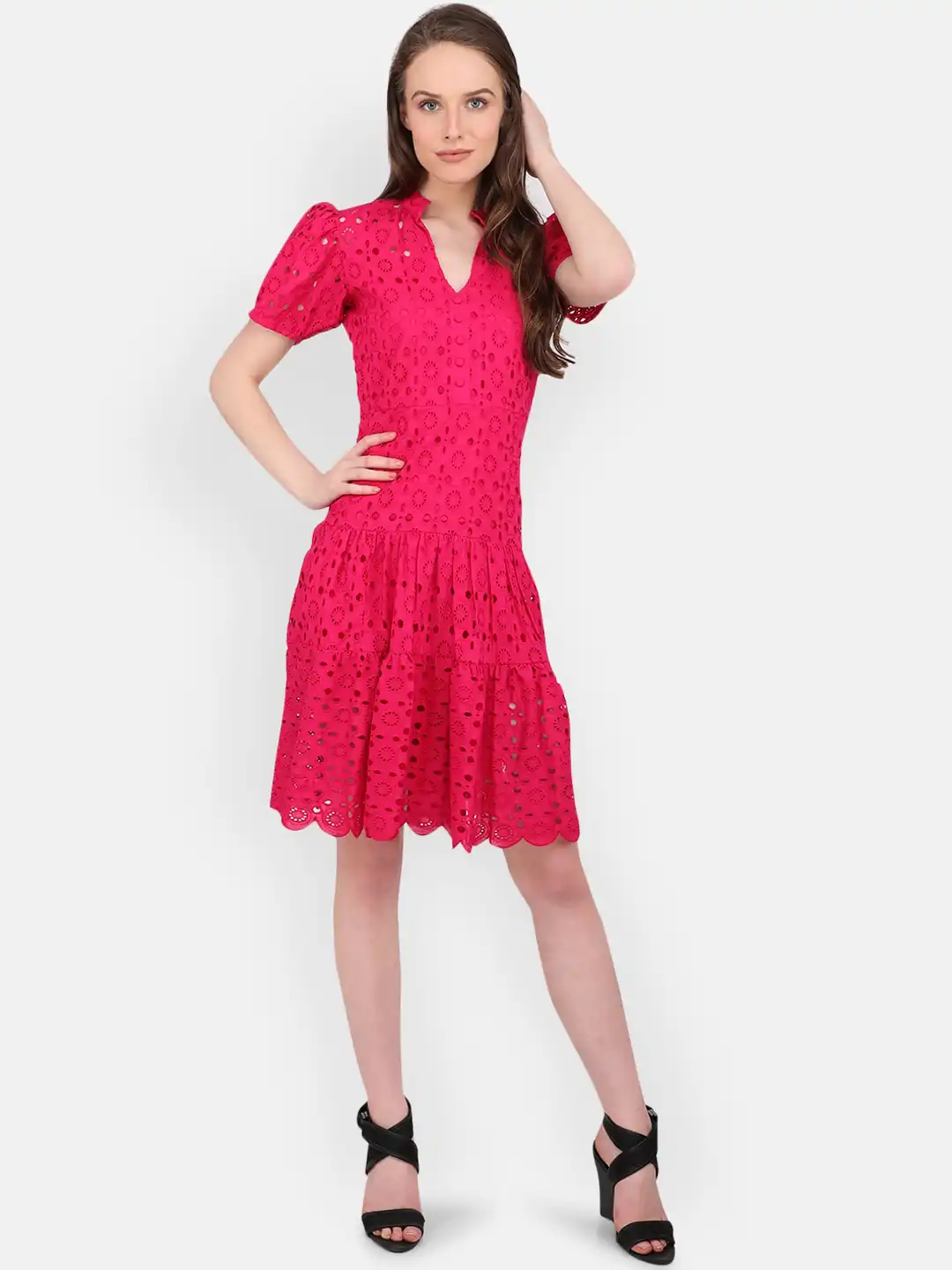 Buy MARC LOUIS Pink Schiffli Chicken Dress - Dresses for Women 14336372 |  Myntra