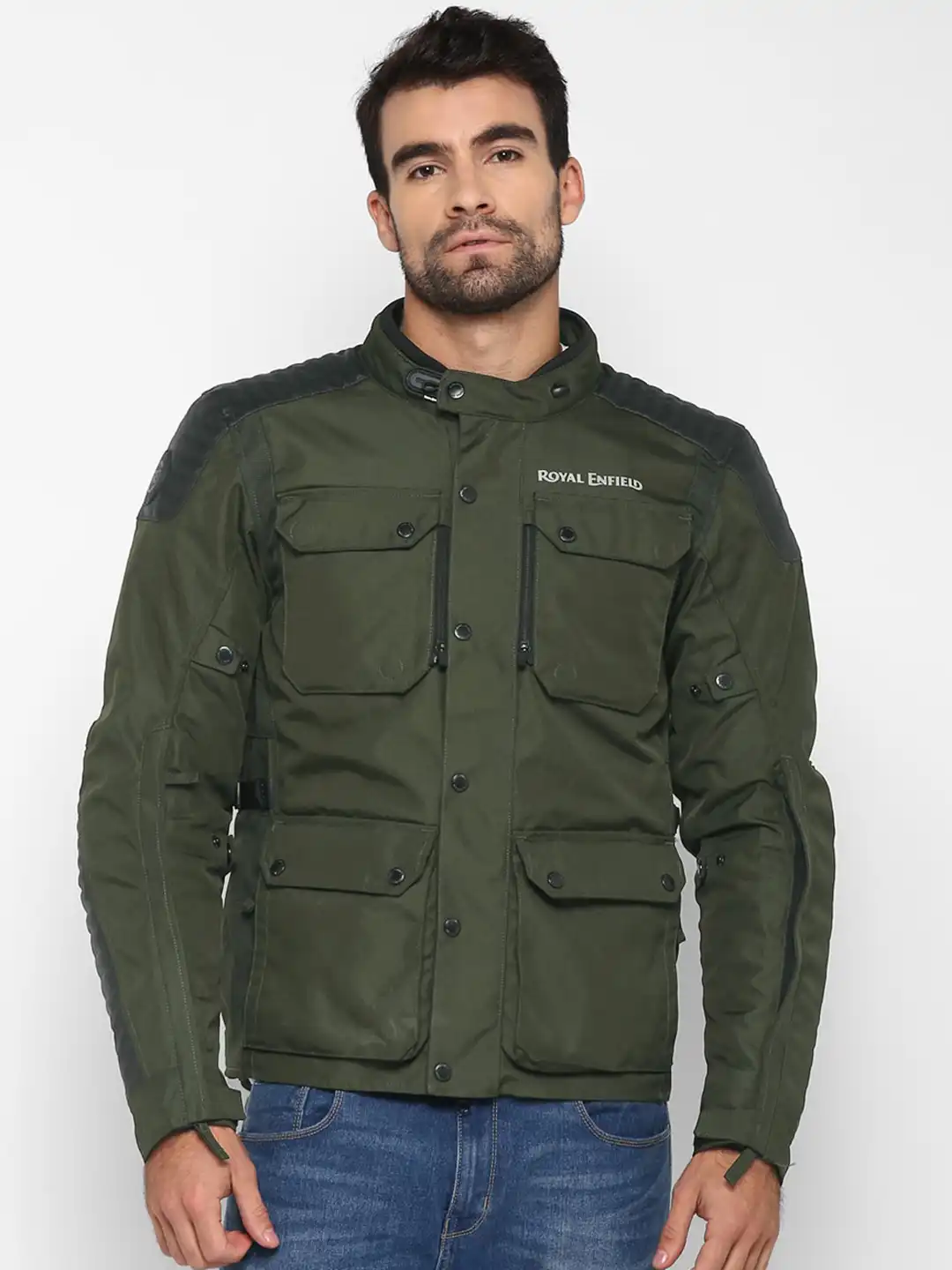 Buy Royal Enfield Men Olive Green Khardungla V2 Biker Jacket