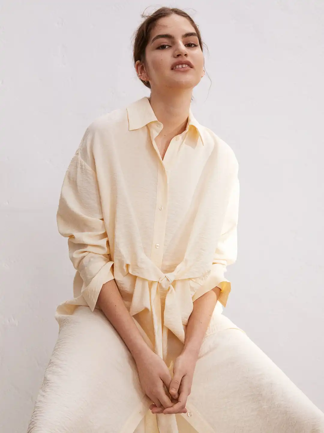 h&m yellow shirt dress Ladies - Pale Yellow Rib-Knit T-Shirt Dress - Size: M