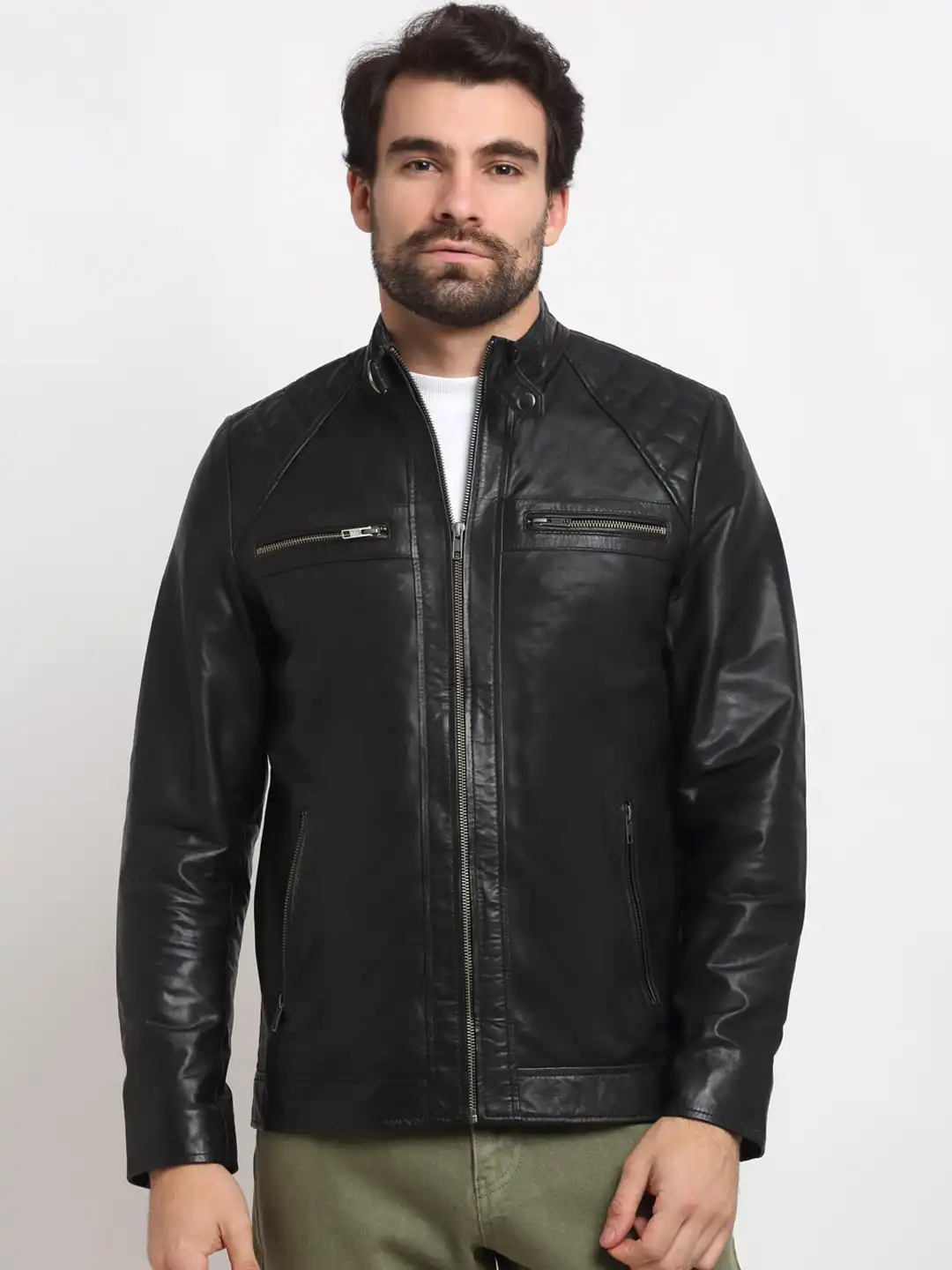 Buy Teakwood Leathers Men Black Leather Lightweight Biker Jacket