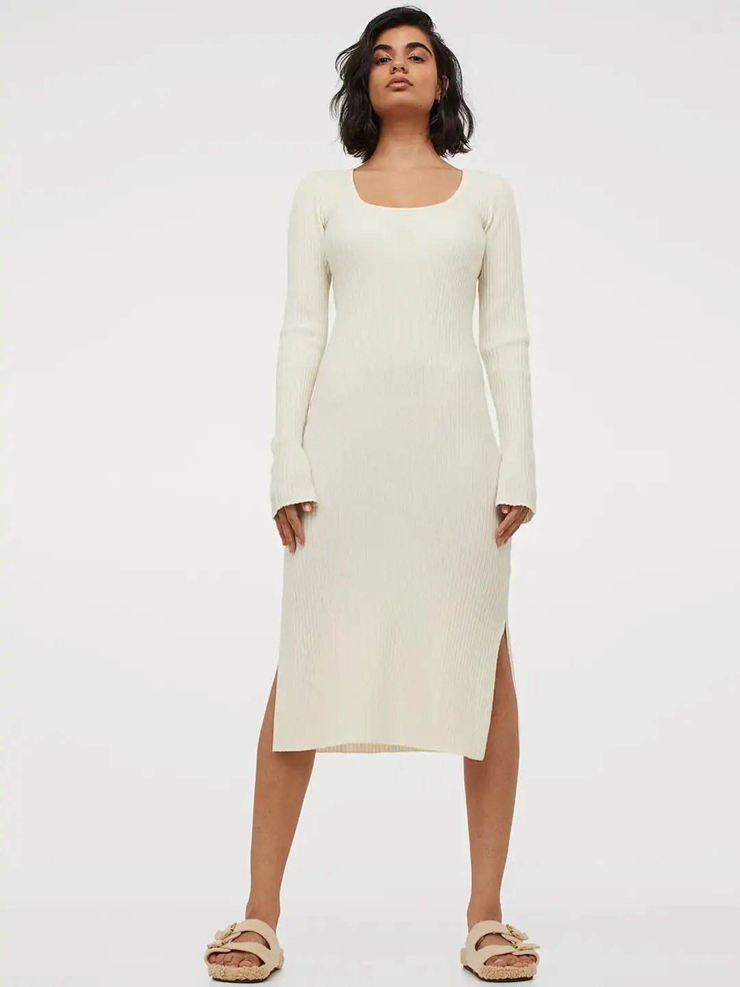Buy H&M Off White Rib-Knit Dress - Dresses for Women 14680130 | Myntra