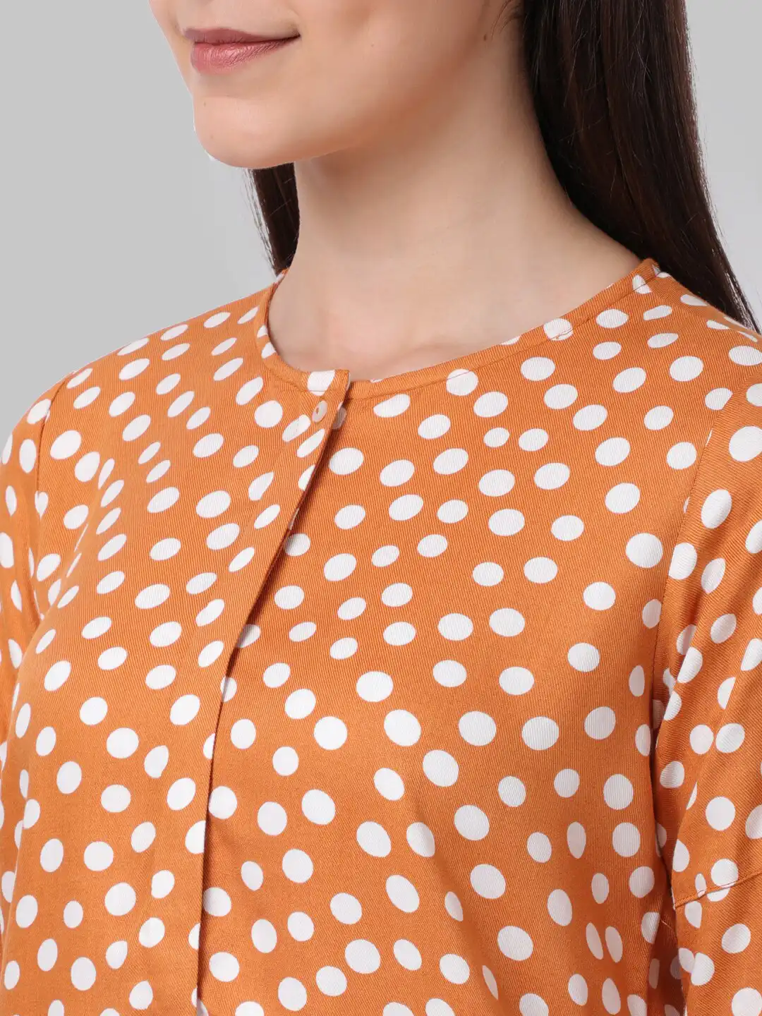 Buy Park Avenue Woman Orange & White Polka Dot Shirt Style Top