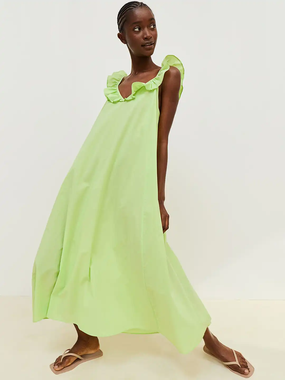 h&m flounced cotton dress Buy H&M Women Green Flounce-Detail Cotton Dress - Dresses for Women  14745048