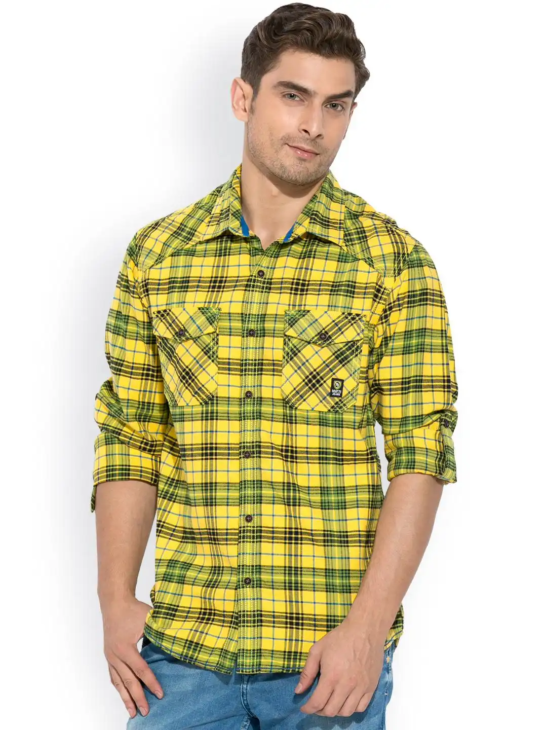 Buy Mufti Yellow Checked Casual Shirt - Shirts for Men 999390 | Myntra