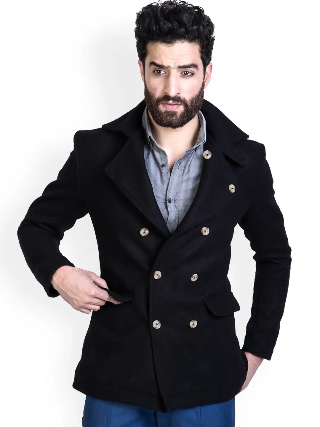 ろろ SKULL BUTTON SHORT PEA COAT 3133T MR-BUTTON-Men-