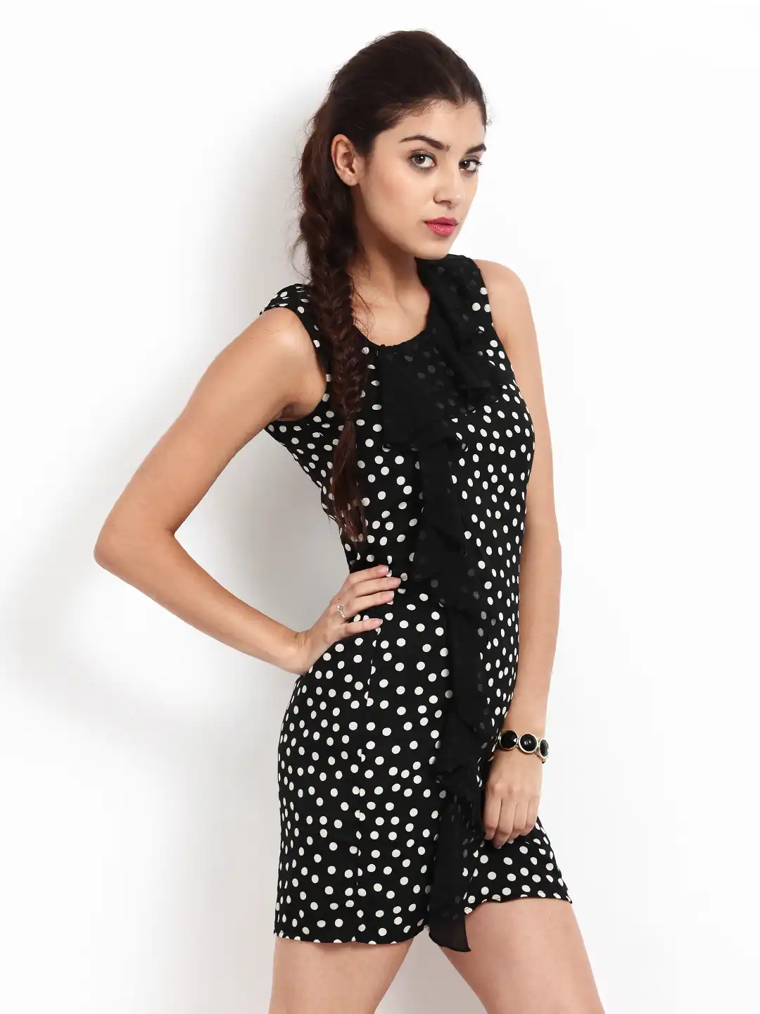 myntra knee length dresses Black And White Cocktail Dress Buy The Vanca Black Off-White Polka Dot Print Knee Length Dress For Women 108967 vintage style knee length classy evening dresses