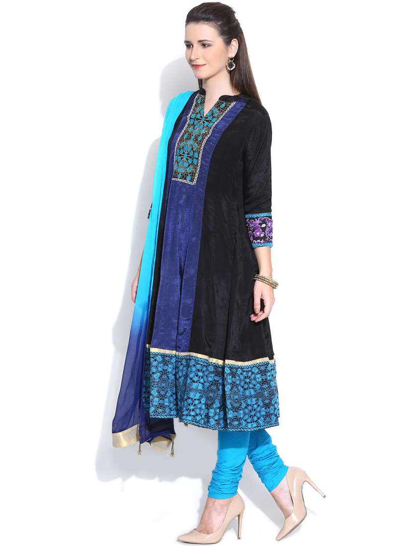 Buy Rain Rainbow Black Blue Churidar Kurta with Dupatta Kurta Sets for Women 1000340 Myntra