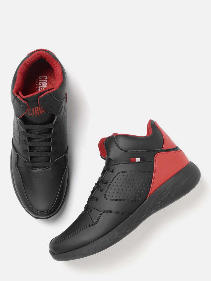 Buy Crew STREET Men Black Red Perforated Mid Top Sneakers Casual Shoes for Men 10014991 Myntra
