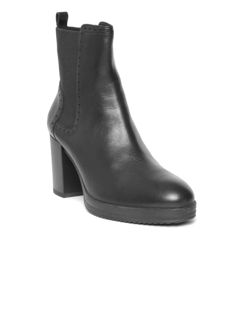 Buy Geox Women Black Solid Leather Mid Top Heeled Boots Boots for Women 10029099 Myntra
