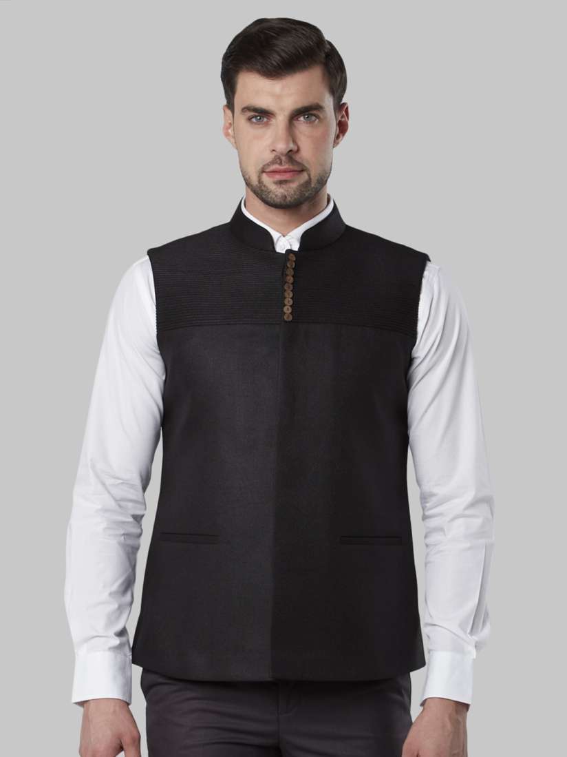 Buy Ethnix by Raymond Men Black Solid Woven Nehru Jacket Nehru Jackets for Men 10038587 Myntra