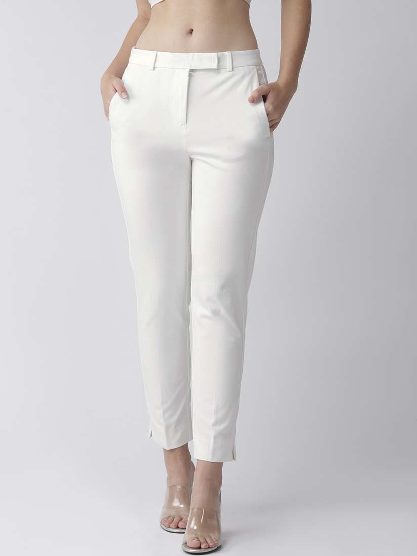 Buy Marks Spencer Women White Slim Fit Solid Regular Cropped Trousers Trousers for Women 10047995 Myntra
