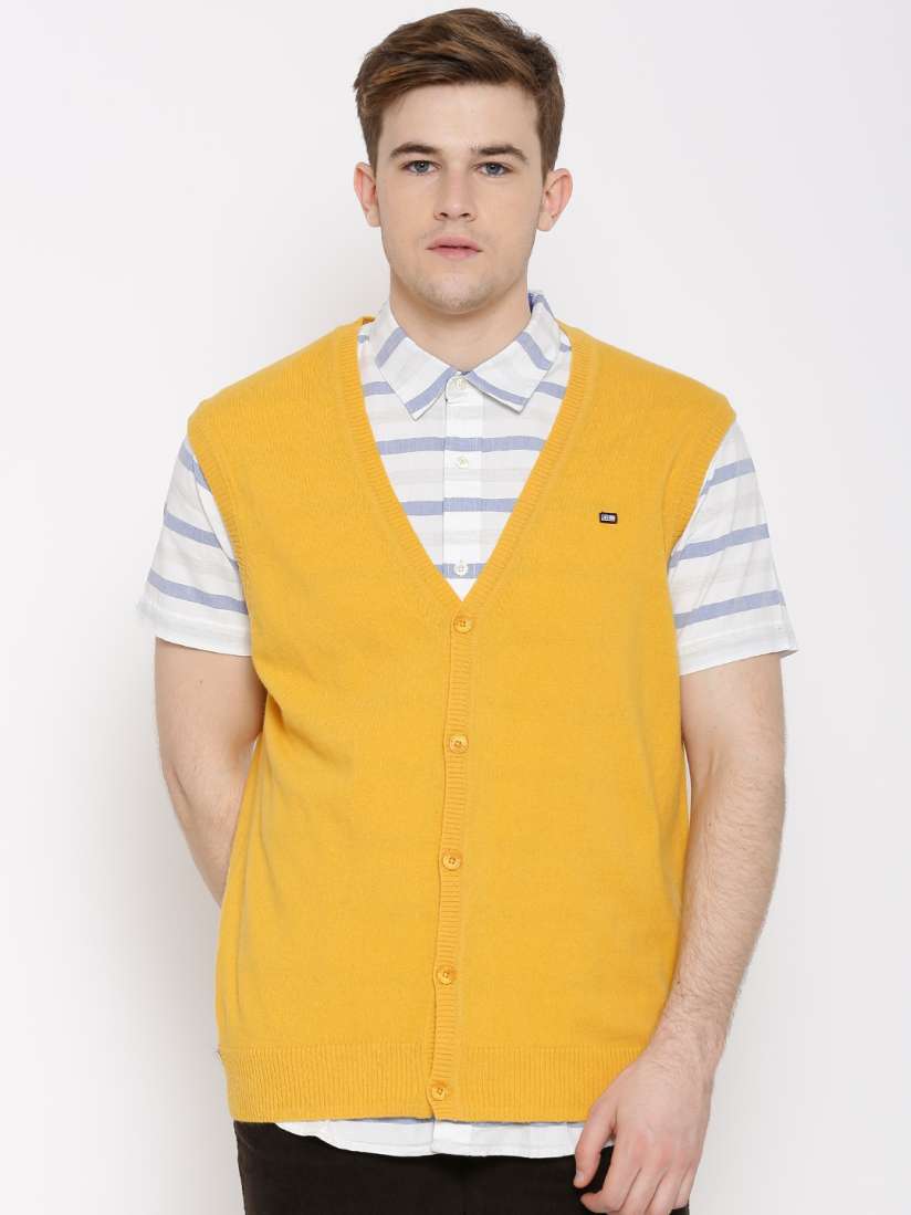 Buy Arrow Sport Yellow Lambswool Sleeveless Cardigan Sweaters for Men 1005151 Myntra