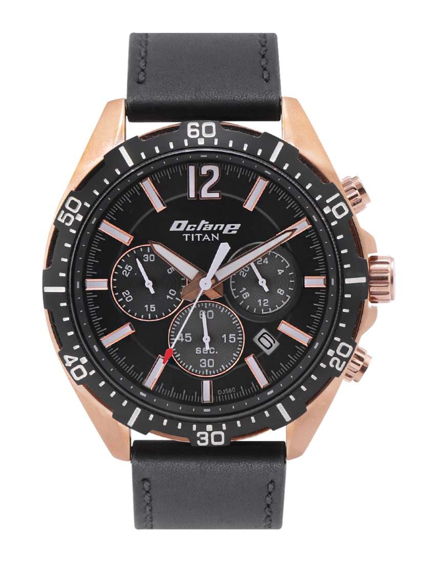 Titan chronograph leather watch top