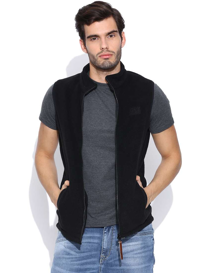 Pepe jeans sleeveless solid men's jacket discount