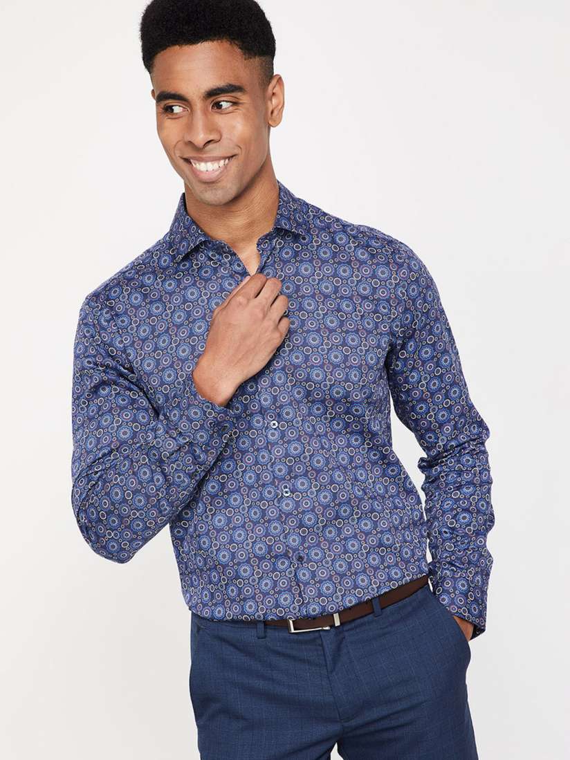 Buy CODE by Lifestyle Men Navy Blue Slim Fit Printed Formal Shirt Shirts for Men 10059935 Myntra