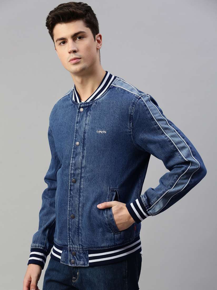 Buy Levis Men Blue Solid Denim Bomber Jacket Jackets for Men 10086127 Myntra