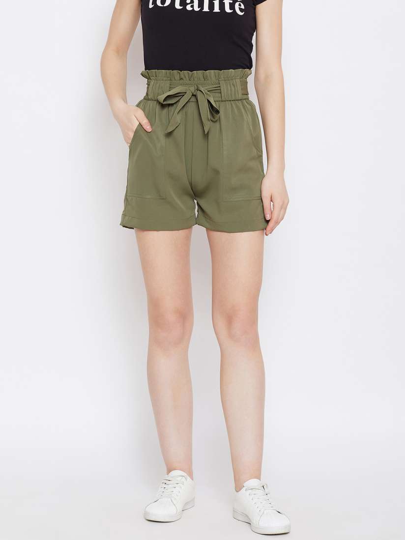 Buy PANIT Women Olive Green Solid Loose Fit Regular Shorts Shorts for Women 10089043 Myntra