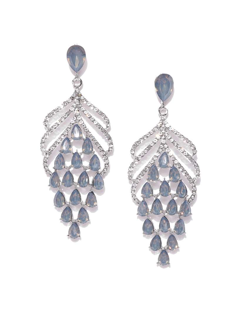 Buy DressBerry Grey Silver Toned Stone Studded Contemporary Drop Earrings Earrings for Women 10118035 Myntra